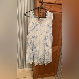 Light blue and white dress above the knee length v neck